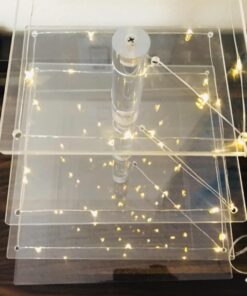 Vdomus 4 Tier Acrylic Cupcake Stand Pastry Stand with LED String Lights Dessert Tree Tower Cake Pyramid for Birthday Wedding Party Babyshower Christmas, Holds up to 50 Cupcakes (Warm) Gold 4 Tier Square 34 7107d8BsZiL