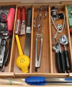 Seville Classics Bamboo Premium Organizer Storage Bins for Kitchen Silverware, Pantry, Closet, Office Desk, Pens, Utensils, Makeup, K Cup, Bamboo, Expandable Tray (5 Compartment) Expandable Tray (5 Compartment) 37 7109CuA55ML