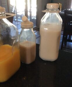 The Dairy Shoppe Heavy Glass Milk Bottles - Jugs with Lids and Silicone Pour Spouts - Clear Milk Containers for Fridge - Reusable Glass Milk Jug Dispenser - Made in USA (64 oz, 2 Pack) 64 oz 34 710CPl5PxML