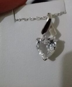 Star K Sterling Silver 8mm Heart Shape Ribbon Pendant Necklace White Topaz 18 710Enb8wn L