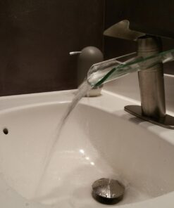 BWE Waterfall Bathroom Faucet Chrome Glass Spout Bathtub Sink Faucets with Supply Lines Single Handle Single Hole Modern Lavatory Vanity Bath Mixer Tap 34 710GRLaiQgL