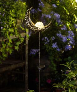 HOMEIMPRO Moon Solar Garden Lights Outdoor Stakes, Waterproof Crackle Glass Metal Decorative Lights for Lawn, Patio Accessories, Yard Decor, Christmas Gift (Bronze) 25 710HK6xP3CL