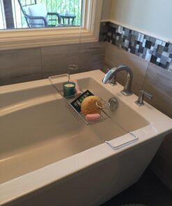 iPEGTOP Stainless Steel Bathtub Caddy Tray - Over Bath Tub Racks Shower Organizer with Extending Sides, Removable Wine Glass Book Holder 41 710HMG NO9L