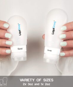 LiquiSnugs Premium - 100% Guaranteed Leak Proof Silicone Travel Bottles For Toiletries - TSA Approved Container. Premium Range Travel Shampoo Bottles with Suction Cups and Adjustable Labels 25 710IAQ7BtCS