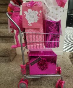 Precious Toys Shopping Cart with Food, Play Grocery Cart with 23 Pieces, Fits 18 inch Baby Dolls, Smooth Rolling Wheels, Folds for Easy Storage, Gift for Kids Ages 2+,Pink & Black 30 710J2EOcMjL