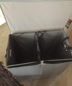 Household Essentials 5614 Double Hamper Laundry Sorter with Magnetic Lid, Brown Coffee Linen 36 710JTWhb5RL