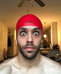 Reversible Silicone Swim Cap, Waterproof 2-in-1 Swimming Caps for Men and Women with Carry Bag, Flexible Adult Swimmers Cap for Short and Medium Length Hair Red/White 13 710LGG18d4L