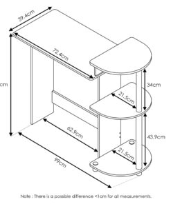 Alternative view of Furinno Compact Computer Desk with Shelves, Round Side, Light Cherry/Black Plastic Poles-Round Side
