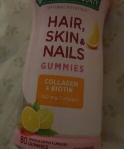 Nature's Bounty Optimal Solutions Hair, Skin & Nails with Biotin and Collagen, Citrus-Flavored Gummies Vitamin Supplement, 2500 mcg, 80 Ct 80 Count (Pack of 1) 29 710LVbeXODL