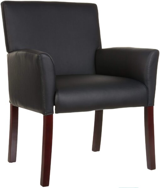 Amazon Basics Classic Reception Office Chair with Mahogany Wood Finish Legs - Black