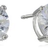 Amazon Essentials Plated Sterling Silver Cubic Zirconia Stud Earrings (Round & Princess) White/Platinum 5 mm Round Cut