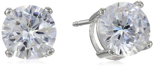 Amazon Essentials Plated Sterling Silver Cubic Zirconia Stud Earrings (Round & Princess) White/Platinum 5 mm Round Cut