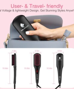 Enhanced Ceramic Hair Straightener Brush by MiroPure, 2-in-1 Ionic Straightening Brush with Anti-Scald Feature, Auto Temperature Lock & Auto-Off Function (Black) 48 710P GZ1sL 1