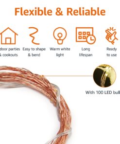 Amazon Basics 2.7ft 100 LED Curtain Lights, Battery Powered Fairy String Lights for Bedroom, Warm White 100 LEDs, Curtain -1 pack 8 710P417BT2L