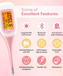 Alternative view of Easy@Home Smart Basal Thermometer, Large Screen and Backlit, FSA Eligible, Period Tracker with Premom(iOS & Android) - Auto BBT Sync, Charting, Coverline & Accurate Fertility Prediction EBT-300