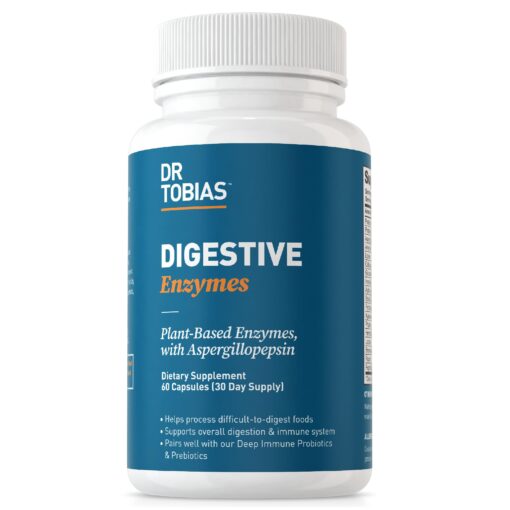 Dr. Tobias Digestive Enzymes with Amylase, Bromelain, Lipase, Lactase, Protease, Papain & More, Digestion Supplement with 18 Enzymes for Digestion and Gut Health, 60 Capsules, 30 Servings 60 Count (Pack of 1)