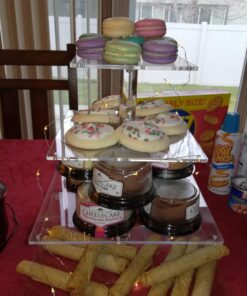 Vdomus 4 Tier Acrylic Cupcake Stand Pastry Stand with LED String Lights Dessert Tree Tower Cake Pyramid for Birthday Wedding Party Babyshower Christmas, Holds up to 50 Cupcakes (Warm) Gold 4 Tier Square 37 710WruNZ2qL