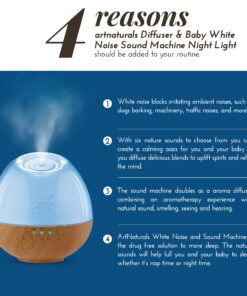 artnaturals Essential Oil Diffuser & Baby White Noise Sound Machine w/Night Light - 6 Natural Relaxing & Soothing Sounds - Sleep Therapy for Babies, Kids & Adults - Aromatherapy Humidifier for Bedroom 21 710XmRz5dDL 1