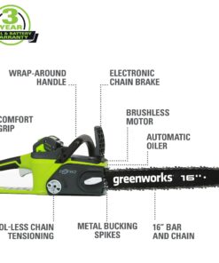 Alternative view of Greenworks 40V 16" Brushless Cordless Chainsaw (Great For Tree Felling, Limbing, Pruning, and Firewood / 75+ Compatible Tools), 4.0Ah Battery and Charger Included 16" (4.0Ah) Gen 1