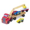 Melissa & Doug Magnetic Car Loader Wooden Toy Set With 4 Cars and 1 Semi-Trailer Truck - Crane Wooden Toy, Vehicle Toys For Kids Ages 3+ 43 710YunlZNL