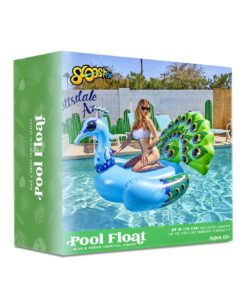 JOYIN Inflatable Peacock Pool Float - Giant Green Peacock Ride on Raft for Swimming Pool, Beach Floaties, Party Decoration Toys, Inflatable Island, Summer Pool Raft Lounge for Adults & Kids Water Fun Blue 32 710Z3wLlWRL