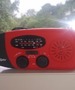 Esky Emergency Hand Crank Radio with 3 LED Flashlight, AM/FM/NOAA Portable Weather Radio with 2000mAh Power Bank Phone Charger, Solar Powered USB Charged Radio for Indoor Outdoor Camping, SOS Alarm Red 51 710aliXYP0L