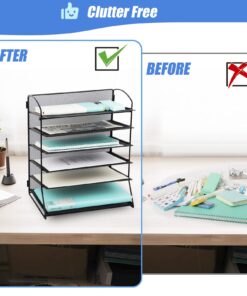 EASEPRES Extra Thick 6-Tier Mesh Desk Organizer Tray, Desktop File Folder Sorter Holder for Mail Paper Document Letter Organization Storage Accessories, for Office Home School Classroom, Black 1 Pack 20 710asa7o2PL