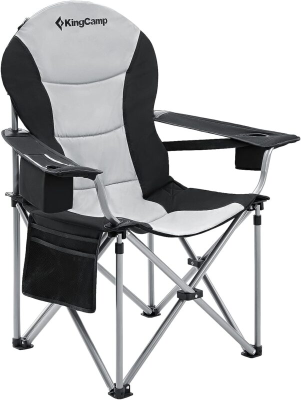 KingCamp Oversized Camping Folding Chair, High Back Heavy Duty Lumbar Support Padded Camp Chair with Cup Holder, Portable for Outdoor, Sports, Picnic Black/Mediumgrey 1 PACK
