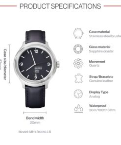 Mondaine - Helvetica MH1.B1220.LB - Mens Watch 43mm - Wrist Watch Date Black Leather Strap 30m Waterproof Sapphire Crystal Stainless Steel case - Mens Watches - Made in Switzerland 8 710hPpK4LNL