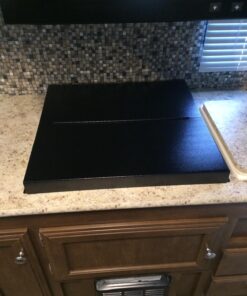 Camco Camper/RV Stove Top Cover | Features Hinged Design for Easy Access to Front Burners & Fits Most 3 or 4 Burner RV/Boat Stoves | Crafted of 20-Gauge Steel w/Powder-Coated Finish | Black (43554) 51 710ivjV98L