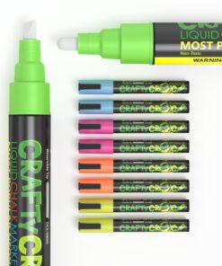 Crafty Croc Liquid Chalk Markers, Neon Chalk Pens Glow Under Blacklight, Includes 2 Each Fluorescent Yellow, Blue, Green, Orange and Pink (10 Pack) 10 Pack Double Neon (2 x Blue, Green, Yellow, Orange, Pink) Bold (6mm) 28 710nF0 ogYL