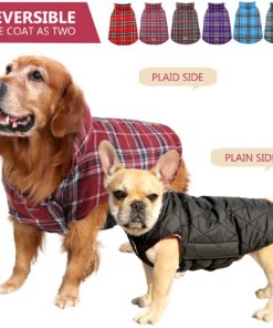 Kuoser Cozy Waterproof Windproof Reversible British Style Plaid Dog Vest Winter Coat Warm Dog Apparel for Cold Weather Dog Jacket for Small Medium Large Dogs with Furry Collar (XS - 3XL),Red M Medium (Pack of 1) Red 26 710oDbYwfS