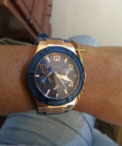 GUESS Women Stainless Steel Quartz Watch with Silicone Strap Blue/Blue/Rose Gold Tone/Blue 33 710qGA71 eL