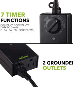 BN-LINK Outdoor 24-Hour Timer with Photocell Light Sensor, Water Resistant Photoelectric Countdown Timer(2, 4, 6 or 8 Hours Mode), Weatherproof, Two (2) Grounded Outlets for Home and Garden, Black Photocell Timer 18 710s8rwfMZL