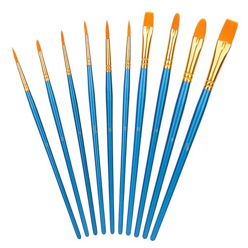 Amazon Basics PBT Paint Brushes for Acrylic, Oil, Watercolor, 10 Different Sizes Brush Set, Blue 1