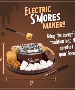 Nostalgia Tabletop Indoor Electric S'mores Maker - Smores Kit With Marshmallow Roasting Sticks and 4 Trays for Graham Crackers, Chocolate, and Marshmallows - Movie Night Supplies - Brown S'mores Maker Brown 21 710wJnW5FML