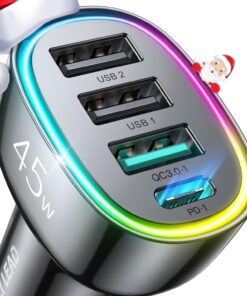USB C Car Charger, 45W 4 Ports Super Fast Car Charger Adapter, PD 3.0 & QC 3.0 30W Type C Car Charger Compatible with iPhone13 Pro Max/Samsung Galaxy 22/Google Pixel, Cigarette Lighter USB Charger Black 36 710xyKsW3dL