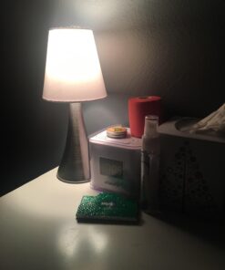 Simple Designs LT2014-WHT-2PK Valencia Brushed Nickel Mini Touch Table Lamps with Fabric Shades, White (Pack of 2) Brushed Nickel Base with White Shades 43 710zM2Ww15L