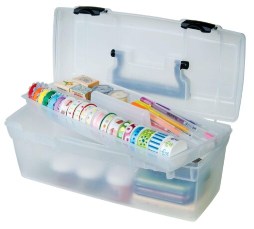 ArtBin 83805 Essentials Lift-Out Tray Box, Portable Art & Craft Organizer with Handle and Tray, Clear Black Latches