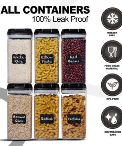 Shazo Airtight Food Storage Container (Set of 6) - BONUS Measuring Cup - Labels & Marker - Durable Plastic - BPA Free - Clear with Improved Lids (Black) - Air Tight Snacks Pantry & Kitchen Canisters Black 29 7112JPI4TzL
