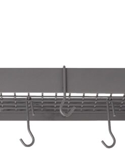 Alternative view of Old Dutch Wall-Mount Bookshelf Pot Rack with Grid & 12 Hooks, Graphite, 36.25" x 9" x 11.5"