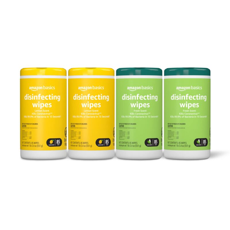 Catalog 3 Amazon Basics Disinfecting Wipes, Lemon & Fresh Scent, Sanitizes/Cleans/Disinfects/Deodorizes, White, 340 Count (4 Packs of 85) (Previously Solimo) 85 Count (Pack of 4) 4Pack--2 Lemon, 2 Fresh