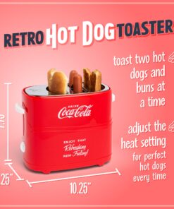 Nostalgia Coca-Cola 2 Slot Bun Mini Tongs, Hot Dog Toaster Works with Chicken, Turkey, Veggie Links, Sausages and Brats, Retro Red Hot Dog Toaster Coke 14 7116gbZO4EL