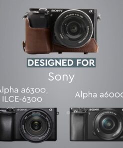 MegaGear "Ever Ready" Leather Camera Case – Easy to Install, Tripod and Peripheral Friendly Accessory – Compatible with Sony Alpha A6000, A6300 (Dark Brown) Dark Brown 24 7118nIWClCL