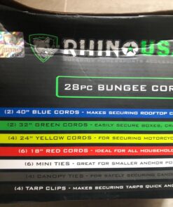 RHINO USA Bungee Cords with Hooks - Heavy Duty Outdoor 28pc Assortment with 4 Free Tarp Clips, Drawstring Organizer Bag, Canopy Ties & Ball Bungees Bungee Cord Set 46 7119BtovDQL
