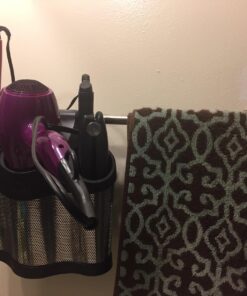 Polder Style Station, Organization for Styling Tools: Hair Dryers,Curling Irons, Straighteners, Brushes, Hang Over Towel Rack, Store Undersink or in Drawer, Black and Silver 49 711AVl6mvVL