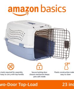 Alternative view of Amazon Basics - 2-Door Top-Load Hard-Sided Dogs, Cats Pet Travel Carrier, Gray & Blue, 22.8"L x 15.0"W x 13.0"H Two-Door Top-Load