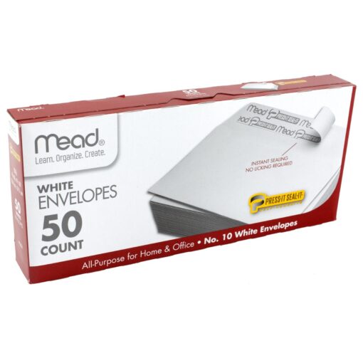 Mead #10 Envelopes, Press-It Seal-It, White, 50/Box (75024) Non-Security Envelope