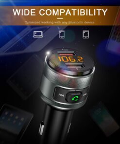IMDEN Bluetooth 5.0 FM Transmitter for Car, 3.0 Wireless Bluetooth FM Radio Adapter Music Player FM Transmitter/Car Kit with Hands-Free Calling and 2 USB Ports Charger Support USB Drive 32 711E6gCmKaL