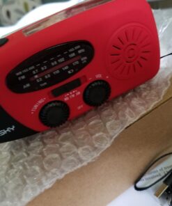 Esky Emergency Hand Crank Radio with 3 LED Flashlight, AM/FM/NOAA Portable Weather Radio with 2000mAh Power Bank Phone Charger, Solar Powered USB Charged Radio for Indoor Outdoor Camping, SOS Alarm Red 61 711EilC1Q8L
